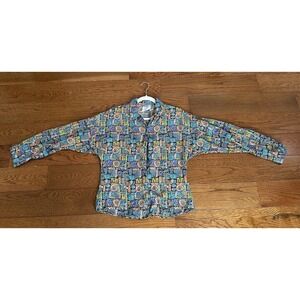 Vintage‎ Esprit Abstract Geometric Print Button Down Shirt 90s Multicolor Size M